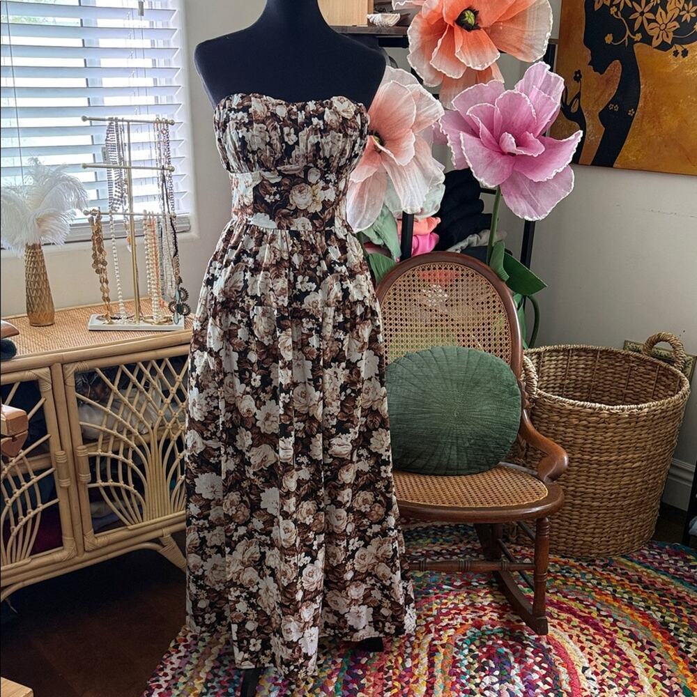 Abercrombie Floral Strapless Convertible Ruched Garden Cottage Boho Maxi Dress